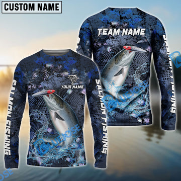 Bluejose Salmon Fishing Dark Blue Camouflage Custom Name & Team Name 3D Shirts