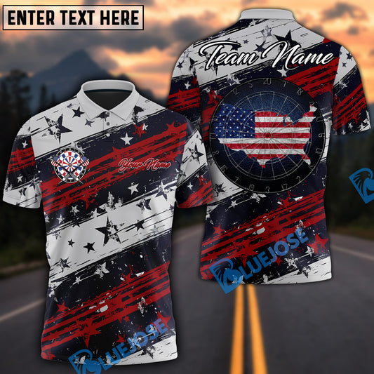 BlueJose Darts Scratch USA Flag Map Personalized Name, Team Name Shirt