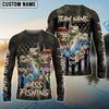 Bluejose Bass Fishing American Flag Camo Cross Gear Custom Name & Team Name 3D Shirts