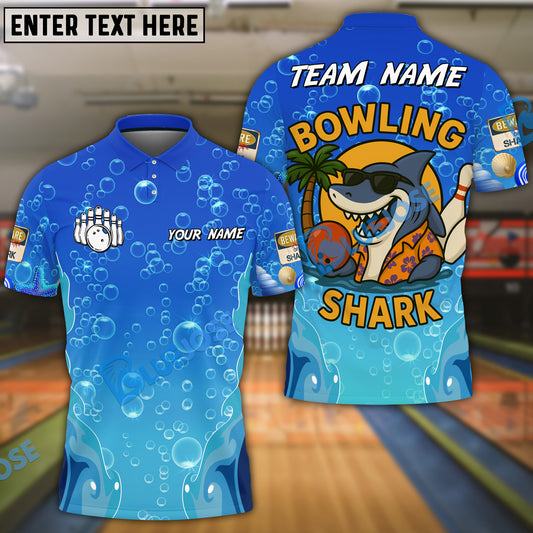 BlueJose Bowling And Pins Funny Cartoon Shark, Bubble Design Customized Name 3D Shirt (4 Colors)