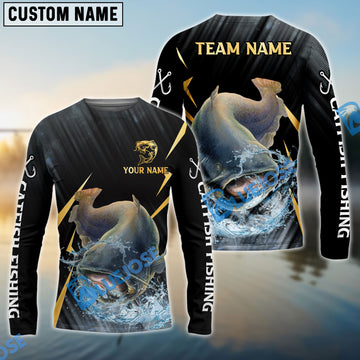 Bluejose Catfish Fishing Golden With Skinfish Pattern Custom Name & Team Name 3D Shirts