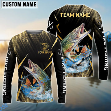 Bluejose Pike Fishing Golden With Skinfish Pattern Custom Name & Team Name 3D Shirts