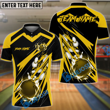 BlueJose Bowling And Pins Thunder Falling Pattern Customized Name, Team Name 3D Shirt (4 Colors)