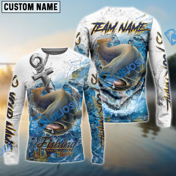 Bluejose Catfish Fishing Anchor Ocean Splash Design Name & Team Name 3D Shirts