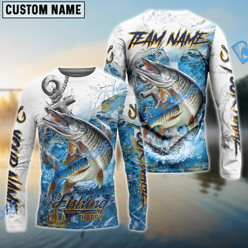 Bluejose Musky Fishing Anchor Ocean Splash Design Name & Team Name 3D Shirts