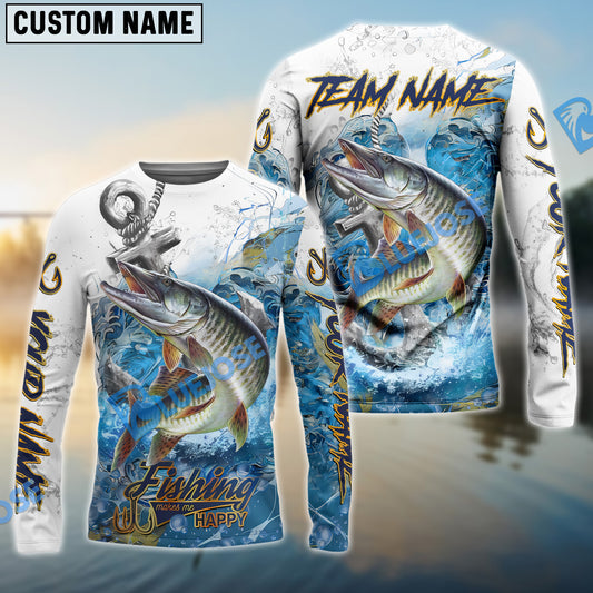 Bluejose Musky Fishing Anchor Ocean Splash Design Name & Team Name 3D Shirts