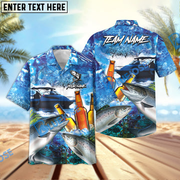 BlueJose Salmon Fishing Boat Blue Beer Personalized All Over Print 3D Hawaiian Shirt