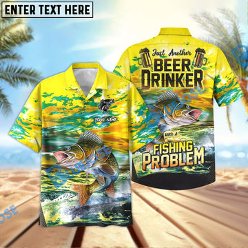 BlueJose Walleye Fishing Beer Drinker Yellow Sky Personalized All Over Print 3D Hawaiian Shirt