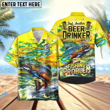 BlueJose Trout Fishing Beer Drinker Yellow Sky Personalized All Over Print 3D Hawaiian Shirt