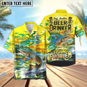BlueJose Pike Fishing Beer Drinker Yellow Sky Personalized All Over Print 3D Hawaiian Shirt
