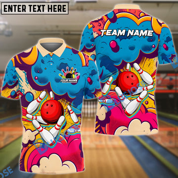 BlueJose Bowling Retro Graffiti 2 Customized Name, Team Name 3D Shirt (4 Colors)