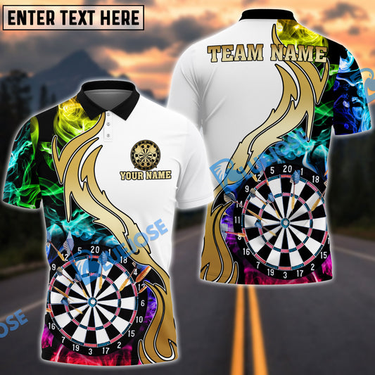 BlueJose Darts White Multicolor Golden Smoke Pattern Personalized Name Shirt