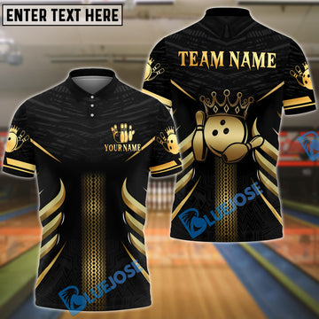 BlueJose Bowling And Pins Crown Punch Style Customized Name, Team Name 3D Shirt (4 Colors)