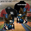 BlueJose Bowling And Pins Patriot Eagle Flag Customized Name, Team Name 3D Shirt (4 Colors)