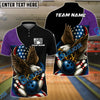 BlueJose Bowling And Pins Patriot Eagle Flag Customized Name, Team Name 3D Shirt (4 Colors)