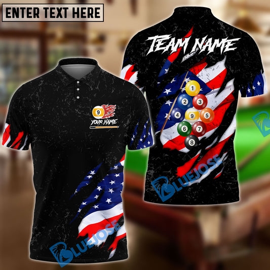 BlueJose Billiards Ball 9 Black And White Scratch US Flag Personalized Shirt (2 Colors)