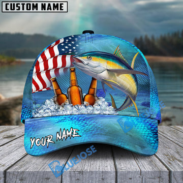BlueJose Tuna Fishing Beer USA Flag Personalized Cap