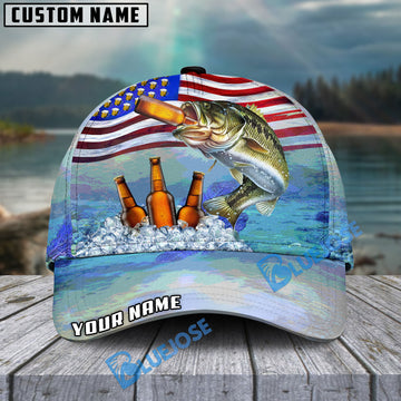 BlueJose Bass Fishing American Flag Beer Personalized Cap