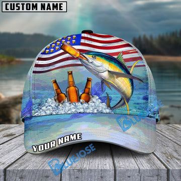 BlueJose Tuna Fishing American Flag Beer Personalized Cap