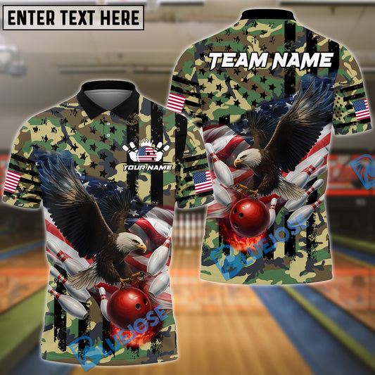 BlueJose Bowling And Pins Eagles Army Flag Camo Multicolor Customized Name 3D Shirt (4 Colors)