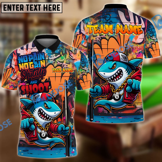 BlueJose Billiards 8 Ball Shark Graffiti Shut Up And Shoot Personalized Name, Team Name Unisex Shirt (4 Colors)