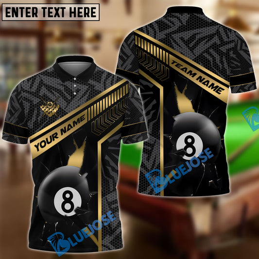 BlueJose Billiards 8-Ball Gold Strike Line Design Personalized Name, Team Name Unisex Shirt (4 Colors)