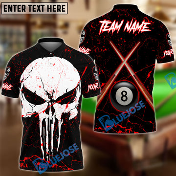 BlueJose Billiards 8 Ball Punisher Skull Crossing Cue Personalized Name, Team Name Unisex Shirt (4 Colors)