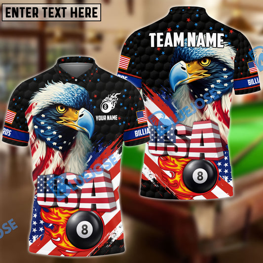 BlueJose Billiards Ball 8 Eagle Flag Star Personalized Name, Team Name Unisex Shirt (4 Colors)