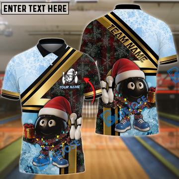 BlueJose Bowling And Pins Happy Ball Caro Snowflake Pattern Customized Name, Team Name 3D Shirt (4 Colors)