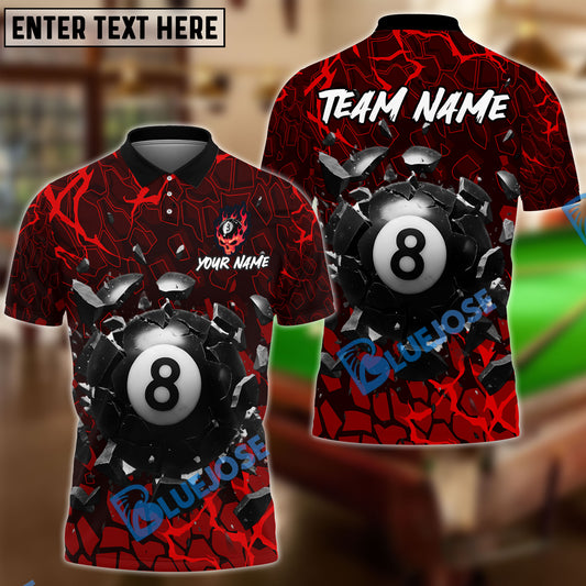 BlueJose Billiards 8-Ball Crack Wall Personalized Name, Team Name Unisex Shirt (6 Colors)
