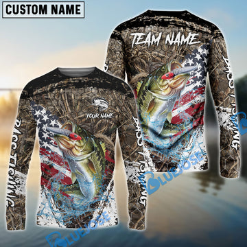 Bluejose Bass Fishing American Flag Scratch Grass Camo Custom Name & Team Name 3D Shirts