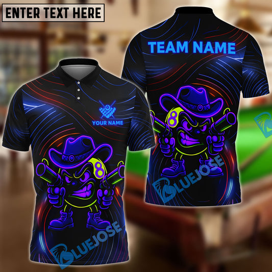BlueJose Billiards Ball 8 Neon Cowboy Customized Name, Team Name 3D Shirt (4 Colors)
