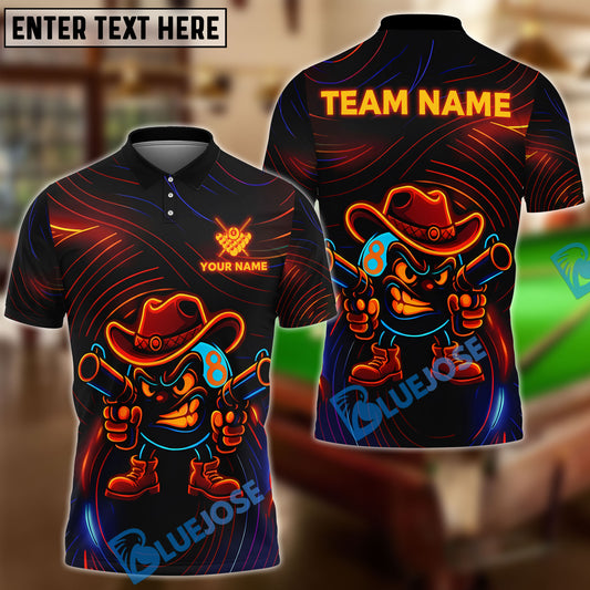 BlueJose Billiards Ball 8 Neon Cowboy Customized Name, Team Name 3D Shirt (4 Colors)