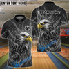 BlueJose Bowling & Pins Lightning Eagle American Flag Gray Customized Name, Team Name 3D Shirt (6 Colors)