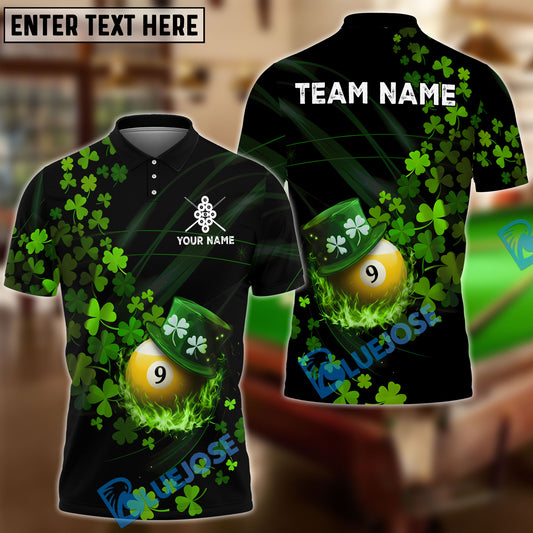 BlueJoses Billiards Ball 9 Irish Leaf Flow Customized Name, Team Name 3D Shirt