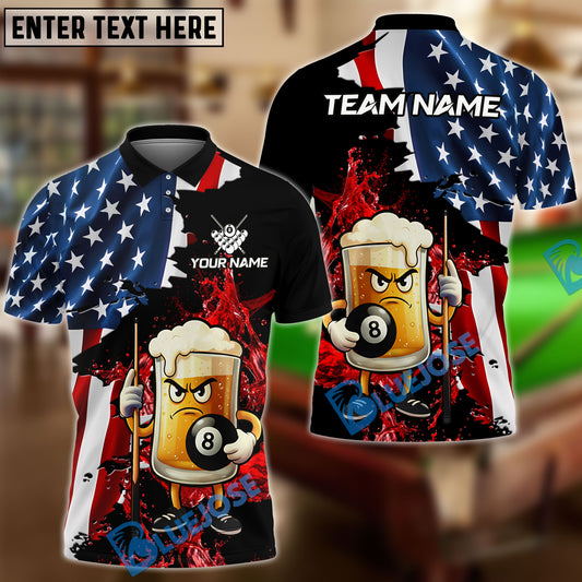 BlueJose Billiards Ball 8 Grumpy Beer Mug American Flag Customized Name, Team Name 3D Shirt (4 Colors)