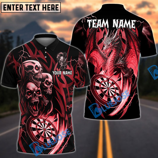 BlueJose Darts Dragon And Skull Multicolor Options Personalized Name Shirt (6 Colors)