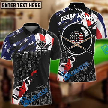 BlueJose Billiards 8 Ball Ripped American Flag Personalized Shirt