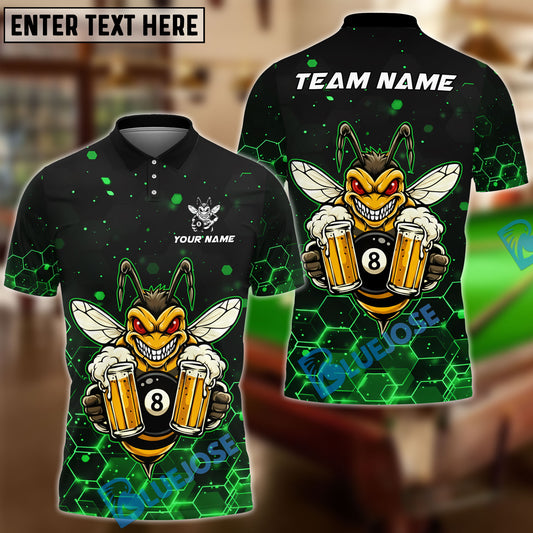 BlueJose Billiards 8 Ball Funny Beer Bee Customized Name, Team Name 3D Shirt (6 Colors)