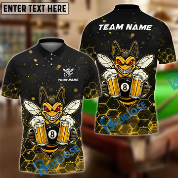 BlueJose Billiards 8 Ball Funny Beer Bee Customized Name, Team Name 3D Shirt (6 Colors)