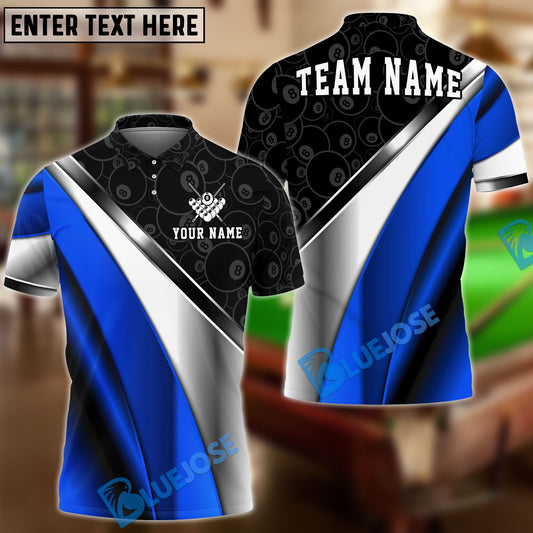 BlueJose Billiards 8 Ball Metallic Plate Pattern Customized Name, Team Name 3D Shirt (6 Colors)