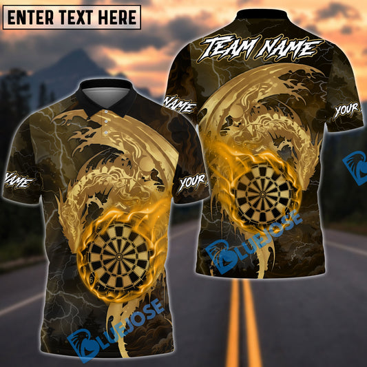 BlueJose Darts Golden Dragon Flowing Ornamental Art Multicolor Options Personalized Name Shirt (6 Colors)