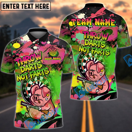 BlueJose Darts Grumpy Pig Throw Darts Not Farts Multicolor Options Personalized Name Shirt (6 Colors)