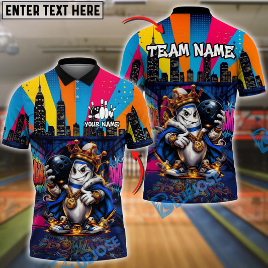 BlueJose Bowling & Pins Graffiti Street Lane King Customized Name, Team Name 3D Shirt (4 Colors)
