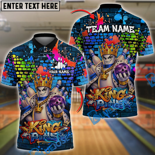 BlueJose Bowling & Pins Graffiti Street King Pins Customized Name, Team Name 3D Shirt (4 Colors)