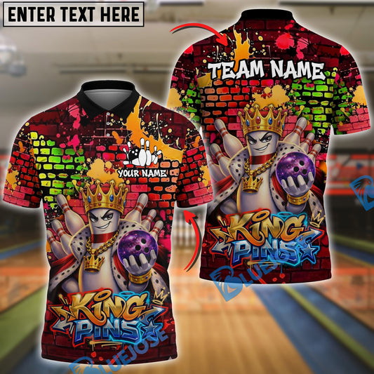BlueJose Bowling & Pins Graffiti Street King Pins Customized Name, Team Name 3D Shirt (4 Colors)