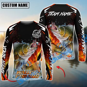 Bluejose Walleye Fishing Fire Touch Custom Name & Team Name 3D Shirts