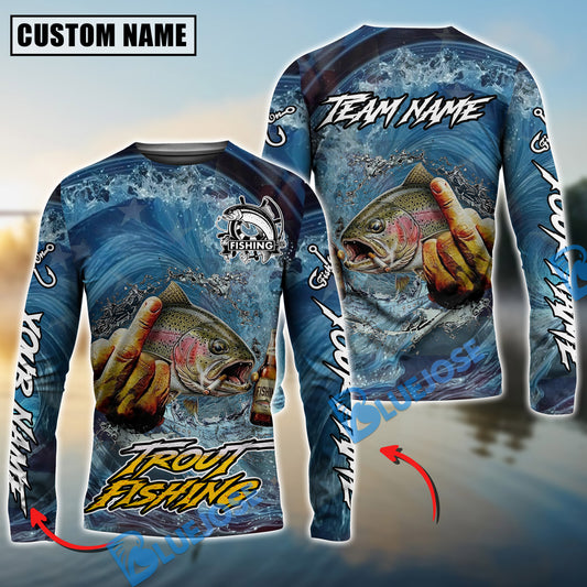 Bluejose Trout Fishing Seawave Stinky Finger Smoking Beer Custom Name & Team Name 3D Shirts