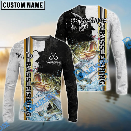 Bluejose Bass Fishing Split Grunge Splash Design Custom Name & Team Name 3D Shirts