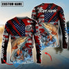 Bluejose Redfish Fishing American Flag Grunge Red Scratch Custom Name & Team Name 3D Shirts